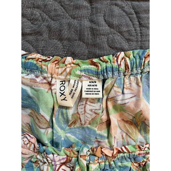 Roxy leaf tropical floral print crop top puff sleeve wide leg pant set medium - Picture 10 of 14